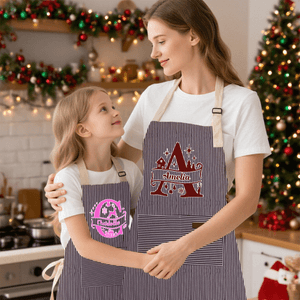 Personalized Christmas Initial Kid Adult Baking Apron with Name and Front Pocket Christmas Gift for Kids Family