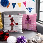 Personalized Cartoon Cheerleading Girl's Back Soft Throw Pillow Cover with Name and Team Name Home Decor Senior Night Team Gift for Cheerleaders