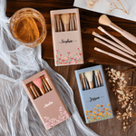 Personalized Watercolor Birth Flower Name 5 Pcs Makeup Brush Set with Travel Storage Box and Mirror Birthday Anniversary Gift for Women Girls