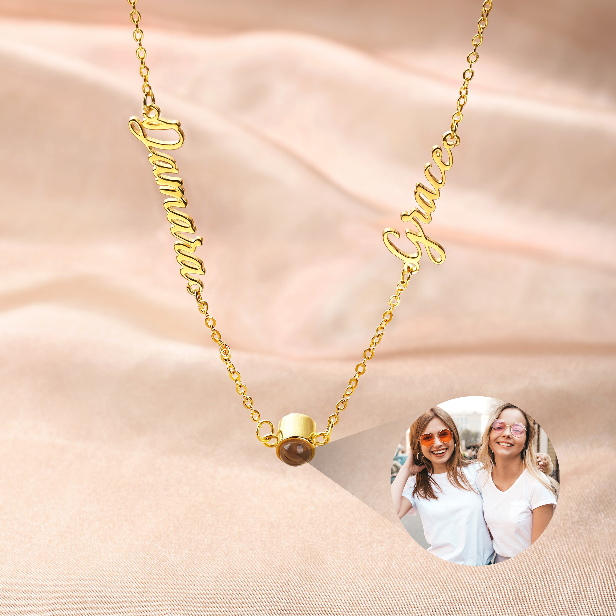 Collier de Projection Photo Personnalisé avec Double Nom Bijou délicat Cadeau d'Anniversaire pour Femme Petite Amie Mère