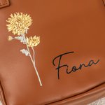 Personalised Birth Flower Name Portable PU Leather Makeup Bag with Handle and Multiple Compartments Travel Accessories Birthday Gift for Women Girls