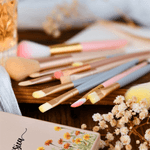 Personalized Watercolor Birth Flower Name 5 Pcs Makeup Brush Set with Travel Storage Box and Mirror Birthday Anniversary Gift for Women Girls