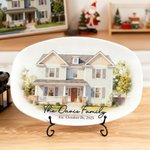 Personalized Watercolour House Photo Decorative Plate with Stand and Text Housewarming Christmas Gift for Family Friends