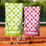 Personalized Balls Pattern Checkerboard Quick Dry Beach Towel with Name Travel Essential Birthday Gift for Famliy Friend Balls Sport Lover