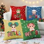 Personalized Santa-Hatted Cartoon Kid Throw Pillow Cover with Name Home Decor Christmas Gift for Family Friends
