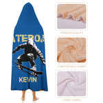 Personalized Skateboard Action Silhouette Soft Hooded Blanket with Name Travel Daily Use Birthday Gift for Skateboarding Lovers Friends