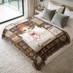 Personalised Cartoon Reading Character Retro Tassel Soft Throw Blanket with Name Home Decor Reading Birthday Gift for Book Lovers Bookworms