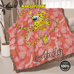 Coperta personalizzata a coda lunga di leopardo Marsupilami con nome, regalo di Natale e compleanno per figlio, figlia e bambino.