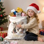 Sacco di Babbo Natale personalizzata in tela con iniziale e alce in stile cartone animato regalo di Natale per amici e famiglia