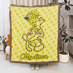 Coperta personalizzata a coda lunga di leopardo Marsupilami con nome, regalo di Natale e compleanno per figlio, figlia e bambino.