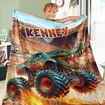 Personalizzato Mostro Ghepardo Leone Dinosauro Camion Coperta morbida con nome Regalo di compleanno per ragazzi bambini bambini amanti dei camion