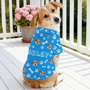 Personalized Pet Face Photo Paw Fish Bone Pet Shirt with Name Birthday Anniversary Gift for Pet Owners Lovers