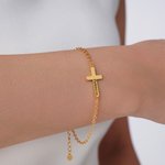 Personalized Minimalist Cross Name Bracelet Dainty Jewelry Christening Anniversary Birthday Gift for Women