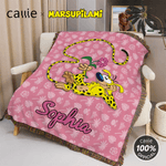 Coperta personalizzata a coda lunga di leopardo Marsupilami con nome, regalo di Natale e compleanno per figlio, figlia e bambino.