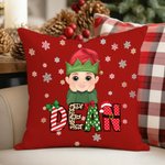 Personalized Santa-Hatted Cartoon Kid Throw Pillow Cover with Name Home Decor Christmas Gift for Family Friends