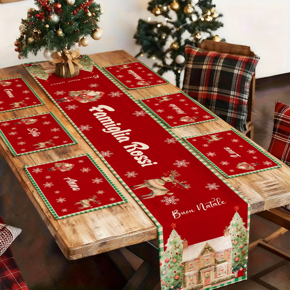Runner Natalizio Con Stella Di Natale – 40 Cm, Tovagliette Ricamate A 3 Strati, Rosso, Isolante – Decorazione Tavola Natale