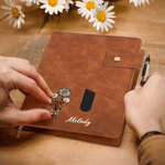 Personalized Birth Flower Name PU Leather A5 Notebook with Storage Pocket and Lined Pages Daily Essentials Birthday Gift for Friend Family