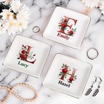 Personalized Rose Initial Ceramic Trinket Jewelry Dish with Name Home Decor Birthday Valentine's Day Gift for Wife Girlfriend
