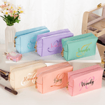 Personalized Initial PU Leather Cosmetic Bag with Name Daily Travel Birthday Anniversary Gift for Women