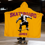 Personalized Skateboard Action Silhouette Soft Hooded Blanket with Name Travel Daily Use Birthday Gift for Skateboarding Lovers Friends