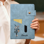 Personalized Birth Flower Name PU Leather A5 Notebook with Storage Pocket and Lined Pages Daily Essentials Birthday Gift for Friend Family