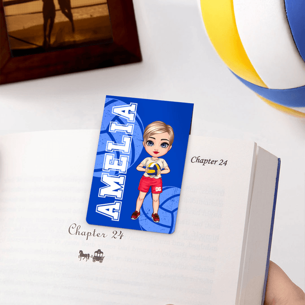 Personalized Cartoon Character Volleyball Magnetic Bookmark Clip with Name and Number Sports Team Birthday Gift for Volleyball Players Bookworms