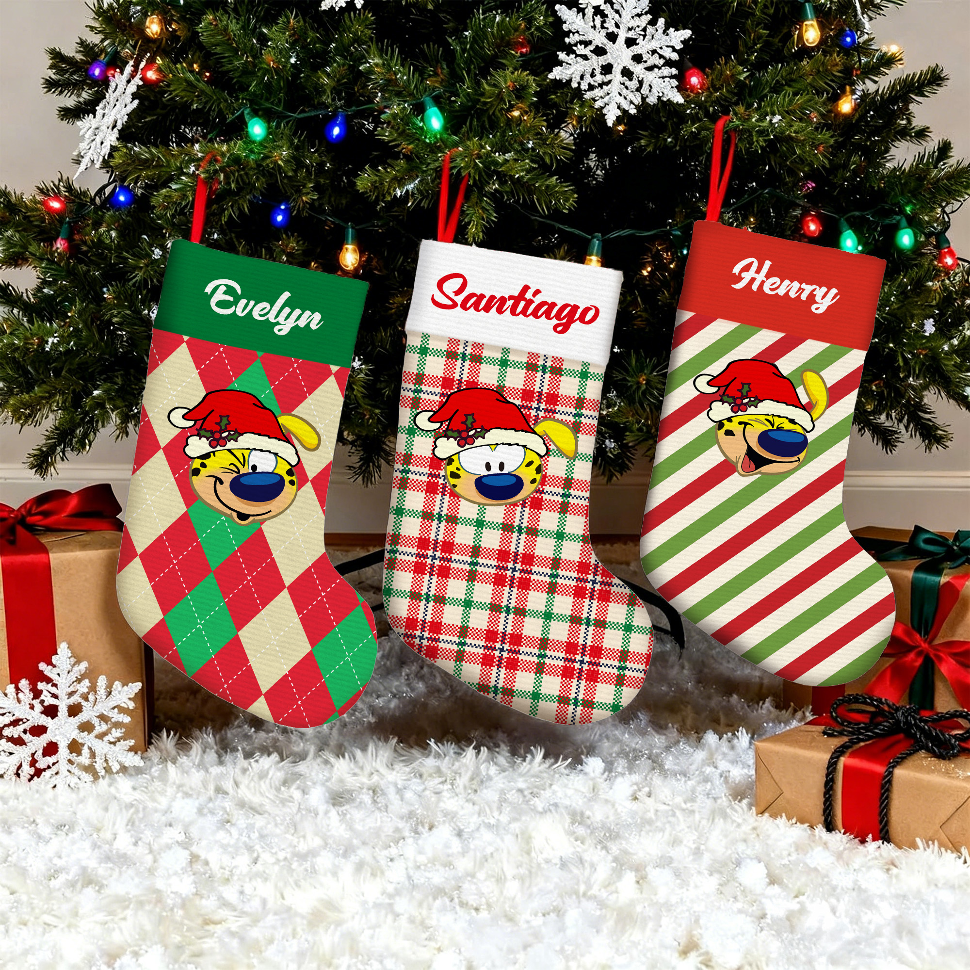 Bas de Noël personnalisé Marsupilami à longue queue avec nom Cadeau de Noël pour enfants Amis Famille | Callie × Marsupilami®.