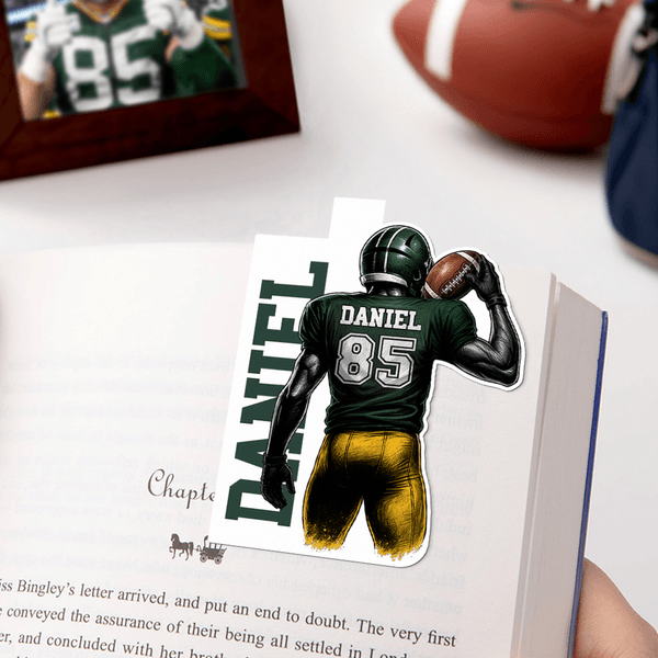 Personalised Cartoon Football Character Magnetic Bookmark Clip with Name and Number Competition Day Team Gift for Football Player Team Member