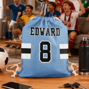 Personalized Multicolor Sports Theme Drawstring Beach Backpack String Bag with Name and Number Outdoor Activities Birthday Gift for Sports Lovers