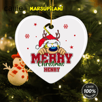 Personalized Santa Hat Cute Marsupilami Heart Shape Ceramic Christmas Ornament with Name Christmas Gift for Kids Family | Callie × Marsupilami®