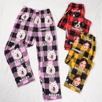 Personalised Plaid Avatar Pet Portrait Long Pyjama Bottoms with Name and Drawstring Christmas Birthday Gift for Kid Women Men Pet Lover