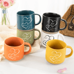 Personalized Double Hearts 12 oz Ceramic Coffee Mug with Engraved Name and Date Valentine's Day Birthday Anniversary Gift for Couples