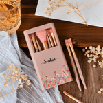 Personalized Watercolor Birth Flower Name 5 Pcs Makeup Brush Set with Travel Storage Box and Mirror Birthday Anniversary Gift for Women Girls