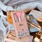 Personalized Watercolor Birth Flower Name 5 Pcs Makeup Brush Set with Travel Storage Box and Mirror Birthday Anniversary Gift for Women Girls
