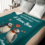 Couverture personnalisée I Love You Penguin Heart Soft Throw Blanket avec nom et texte Home Decor Valentine's Day Anniversary Gift for Lover (Cadeau d'anniversaire de la Saint-Valentin pour l'amoureux
