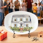 Personalized Watercolour House Photo Decorative Plate with Stand and Text Housewarming Christmas Gift for Family Friends