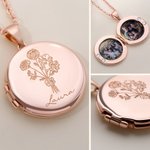 Collana personalizzata in argento con 1-5 fiori di nascita nome inciso e foto regalo ideale per compleanno e anniversario per donne
