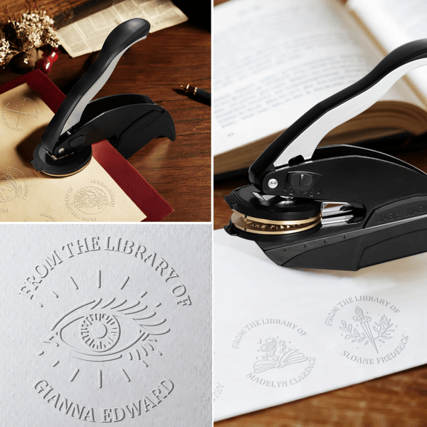 Personalised Vintage Traditional Magic Funny Pattern Stainless Steel Black Embossing Machine with Text Birthday Gift for Friends Writers