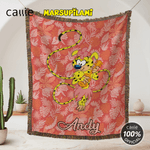 Coperta personalizzata a coda lunga di leopardo Marsupilami con nome, regalo di Natale e compleanno per figlio, figlia e bambino.