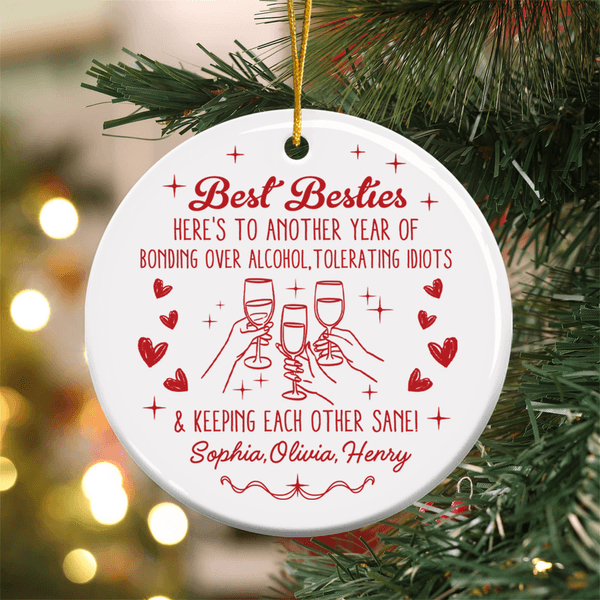 Personalized Best Friends Cheers Ceramic Ornament with Names Birthday Bridesmaid Anniversary Christmas Gift for Besties Sisters
