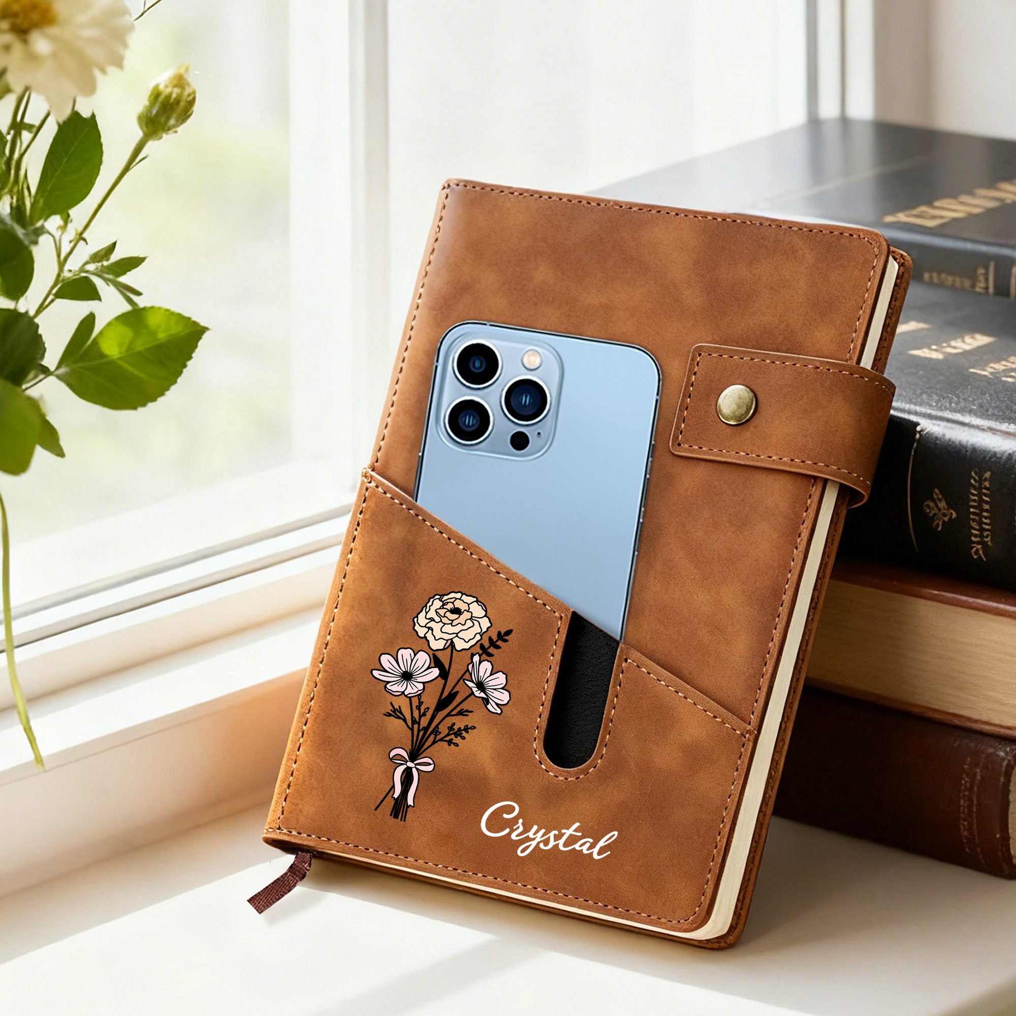 Cahier A5 en cuir PU avec pochette de rangement et pages lignées Cadeau d'anniversaire pour ami(e) et famille