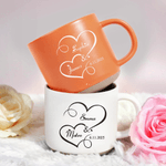 Personalized Double Hearts 12 oz Ceramic Coffee Mug with Engraved Name and Date Valentine's Day Birthday Anniversary Gift for Couples