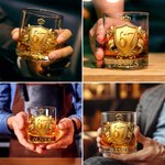 Personalized Golden 3D Badge Funny 67 Design 10 oz Rock Whiskey Glass with Name Old Fashioned Birthday Gift for Man Bartender Whiskey Enthusiast