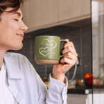 Personalized Double Hearts 12 oz Ceramic Coffee Mug with Engraved Name and Date Valentine's Day Birthday Anniversary Gift for Couples