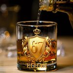 Personalized Golden 3D Badge Funny 67 Design 10 oz Rock Whiskey Glass with Name Old Fashioned Birthday Gift for Man Bartender Whiskey Enthusiast