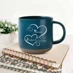 Personalized Double Hearts 12 oz Ceramic Coffee Mug with Engraved Name and Date Valentine's Day Birthday Anniversary Gift for Couples