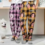 Personalised Plaid Avatar Pet Portrait Long Pyjama Bottoms with Name and Drawstring Christmas Birthday Gift for Kid Women Men Pet Lover