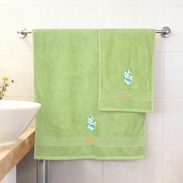 Personalised Embroidered Birth Flower Soft 100% Cotton Face Towel Bath Towel with Name Birthday Housewarming Gift for Family Friends