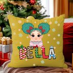 Personalized Santa-Hatted Cartoon Kid Throw Pillow Cover with Name Home Decor Christmas Gift for Family Friends