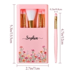 Personalized Watercolor Birth Flower Name 5 Pcs Makeup Brush Set with Travel Storage Box and Mirror Birthday Anniversary Gift for Women Girls